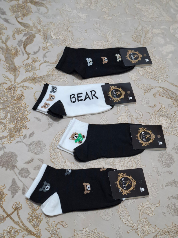 جوراب زنانه طرحbear مشکی نخ ایرانی 12جفتی کد:۱۰۳