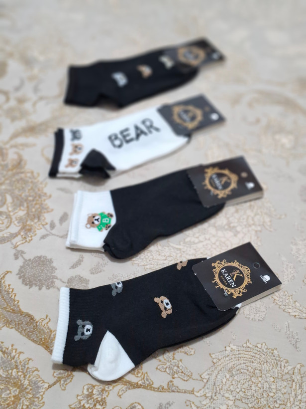 جوراب زنانه طرحbear مشکی نخ ایرانی 12جفتی کد:۱۰۳