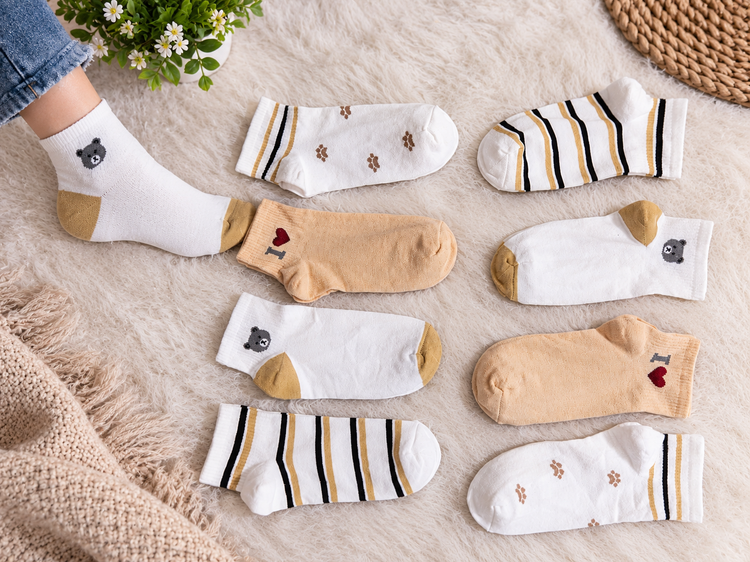جوراب مچی زنانه طرح خرس و I Love مدل فانتزی | ۱۲ جفتی